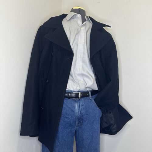 Old Navy Mens Tweed Coat XL 49" Black Overcoat Jacket Blazer Wool - Picture 2 of 9