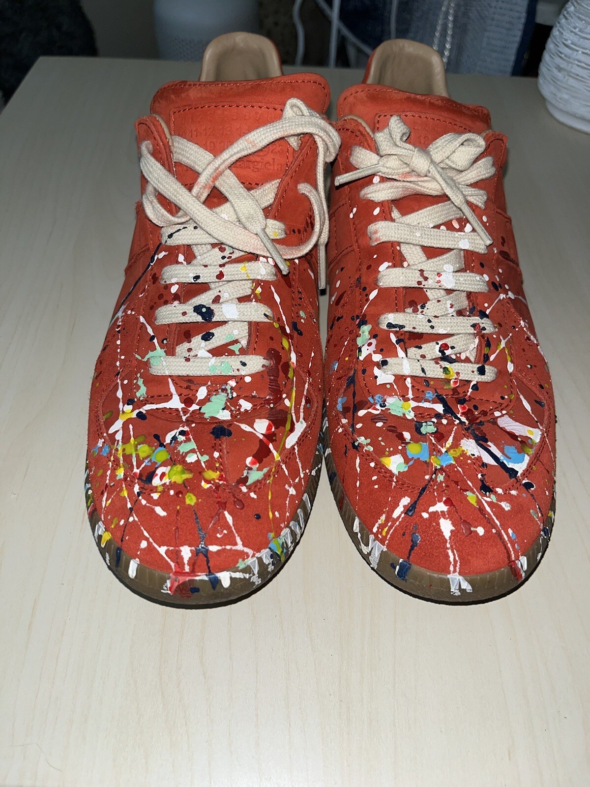Maison Margiela Men's Replica Paint-Splatter Low-Top Sneakers Size