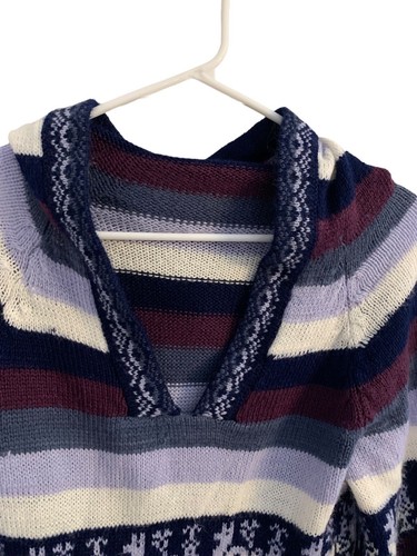 Peruvian(?) Knit Alpaca Wool Pullover Purple Hoodie Sweater Soft Fringe *small* - Picture 12 of 13