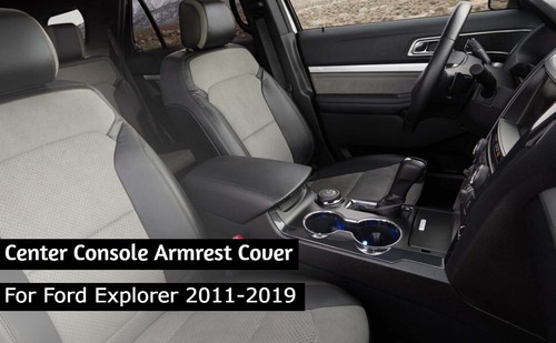 Fits for 2011-2018 Ford Explorer Leather Console Lid Armrest Cover Black Stitch - Foto 10 di 12