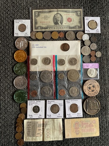 Collectible Junk Drawer Coin Lot US MINT 1976 UNC. P&D W/IKE,SILVER,1963 RED $2
