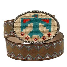  Ariat Girl's Embroidered Thunderbird Buckle Belt Brown