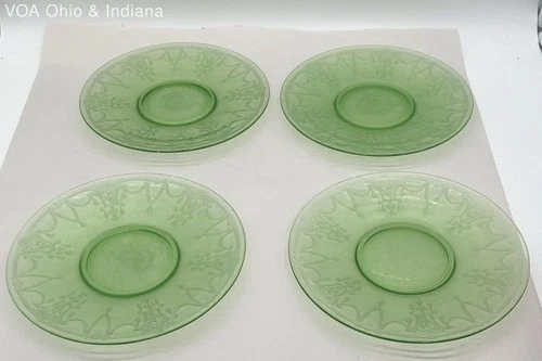 Depression Glass Green Cameo Ballerina Plates 4 Piece Set Uranium Vintage