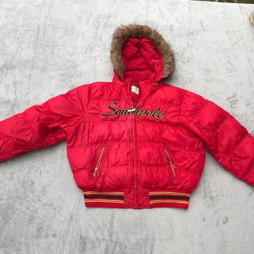 Vintage Y2K SouthPole Puffer Fur Hoodie Jacket Womens Size 2XL Nylon Red - Picture 2 of 10