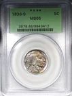 1936-S Buffalo Nickel PCGS MS65 OGH Old Green Holder Toned