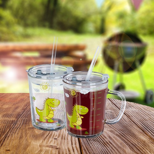 Trinkglas kinder Henkelglas Set Dino-Strohhalmglas 400 ml Spülmaschinenfest - Bild 2 von 10