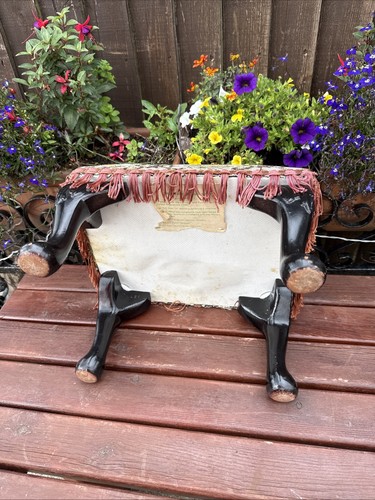 Small FootStool Vintage Tapestry Covered Stool Sherborne Tassels Queen Anne Legs - Picture 7 of 8