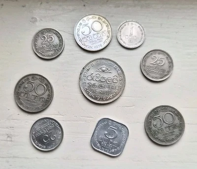 9 (1963 to 1978) Sri Lanka Coins 1 Rupee through 1 Cent Coins, Circulated. - Image 1 of 4