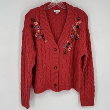 Sundance M Medium Redish-Pink Floral Embroidered Boho Cottagecore Sweater