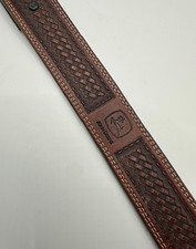 45" John Deere Basketweave Leather Belt Dark Brown