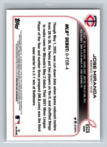 Actualización Topps Chrome 2022 #USC6 José Miranda - Imagen 2 de 2