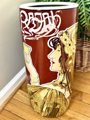 A Ceramic Umbrella Stand Art Deco Design Rajah Coffee Henri Privat Livemont Rare