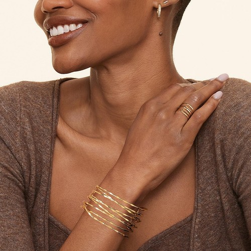 Gold Cuff Bangle Bracelets for Women, 14K Gold Plated Chunky Thin Thread Wire Op - Picture 2 of 7