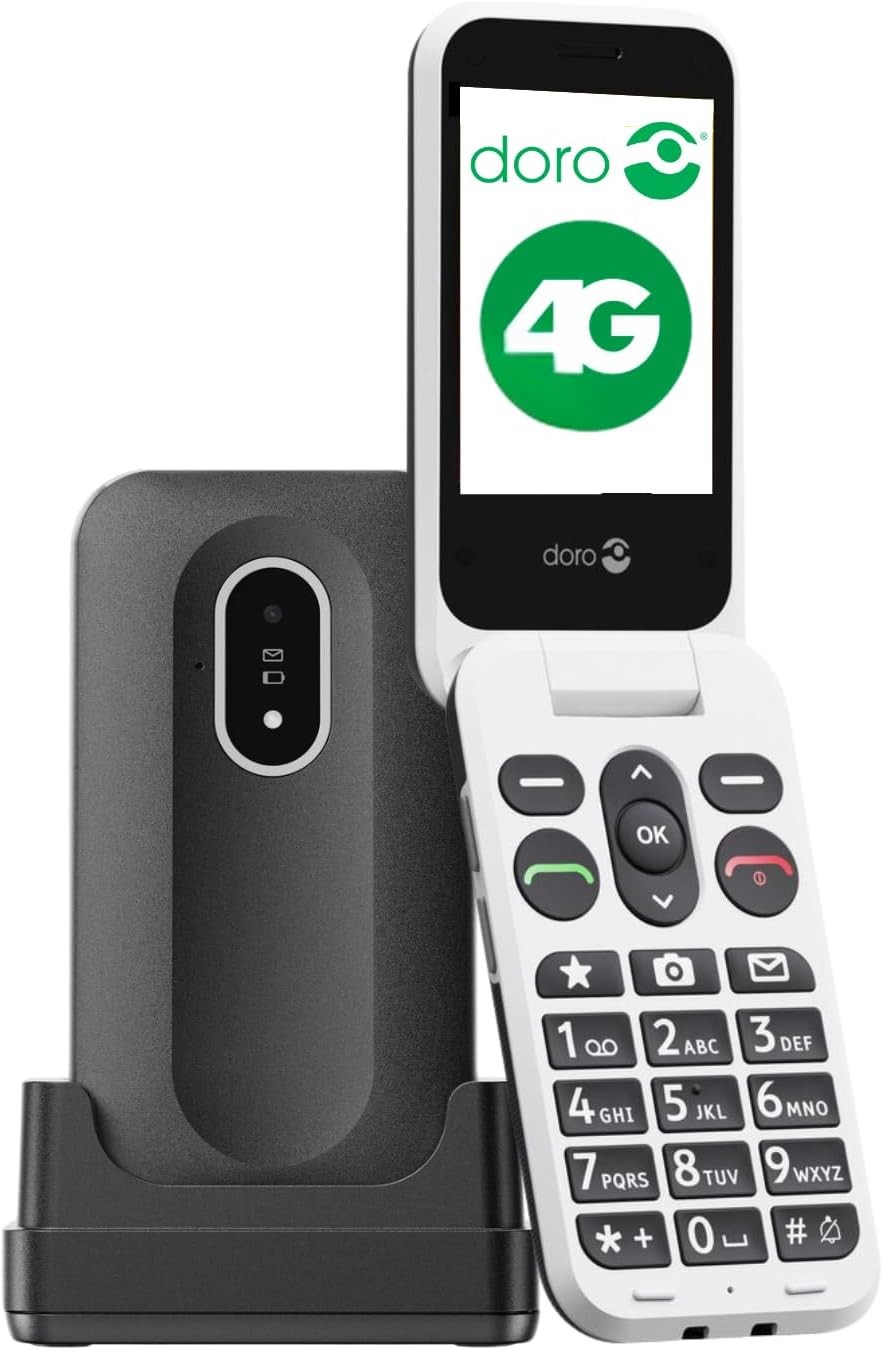 Doro Leva L20 4G Flip Big Button 128MB Unlocked Mobile Phone - Black/White  A
