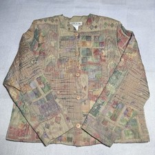 Orvis Tapestry Jacket Womens Large Patchwork Woven Earth Tone Button USA Made