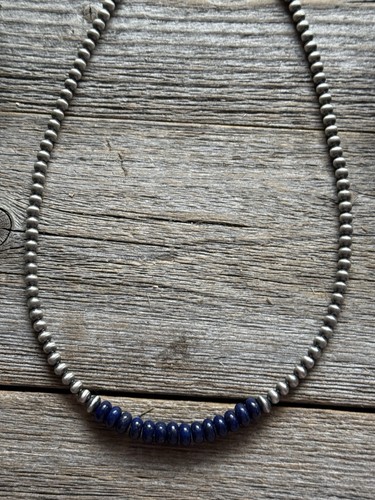 Lapis 4 mm Sterling Silber Perlen Halsreif Perlenkette. 16 Zoll. Geschenk - Bild 4 von 11