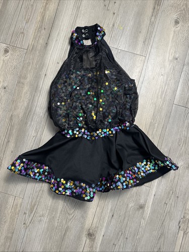 Weissman Tanzkostüm Medium Kind MC schwarz Stepp Jazz Ballett Pailletten Rock 13786