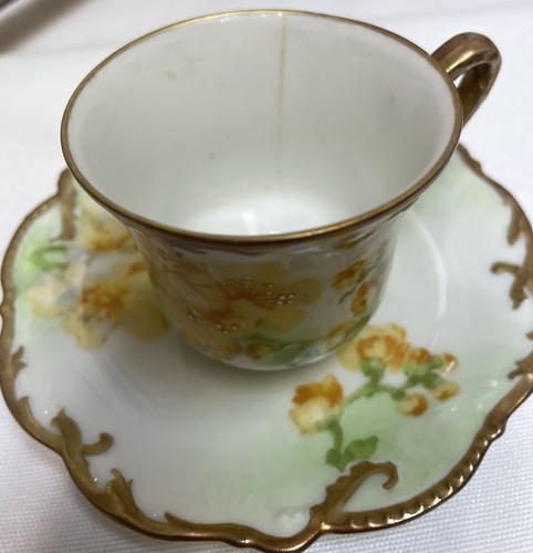 Antique Coronet Limoges France Demitasse Cup and Saucer Yellow Flowers Gold Trim - Bild 4 von 11