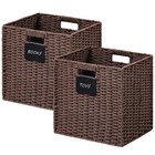 2 Pack Wicker Basket, 10.5×10.5 Storage Cubes with Label, Foldable Cube Stora...
