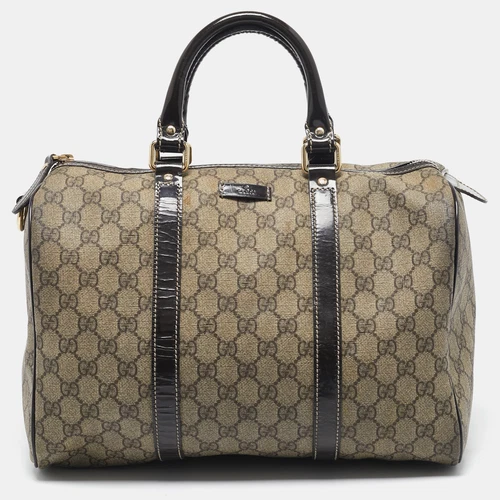 Gucci marron foncé/beige GG Supreme toile et cuir verni Medium Joy Boston