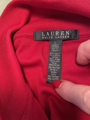 Lauren Ralph Lauren Red Cotton Knit Dress w Faux Suede Shoulder Patch Size Large - Picture 9 of 11