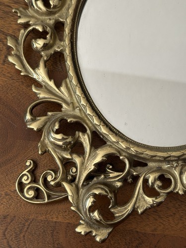 Vintage BRASS Victorian Ornate Vanity Dresser Standing Easel Mirror Decor 12X9 - Picture 3 of 14