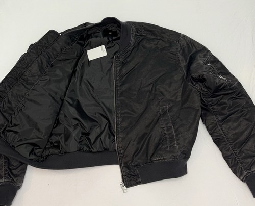 H&M RELAXED FIT WASHED EFFECT BLACK BOMBER JACKET SIZE LARGE - Picture 6 of 7