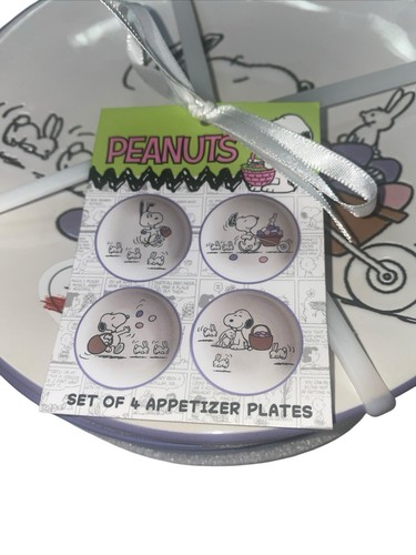 Set of 4 Peanuts Snoopy Easter & Easter Bunny 6" Appetizer Plates NWT - Picture 7 of 11