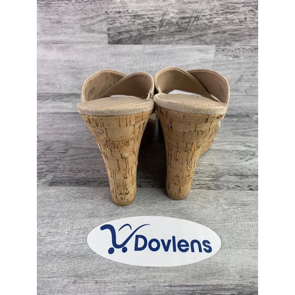Sandalias de cuña Charles David para mujer talla 11M beige gamuza con plataforma de corcho Foto 3 de 4