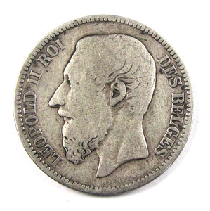 Belgium - 2 Francs 1867 - Leopold II, French text, Silver Vg-F