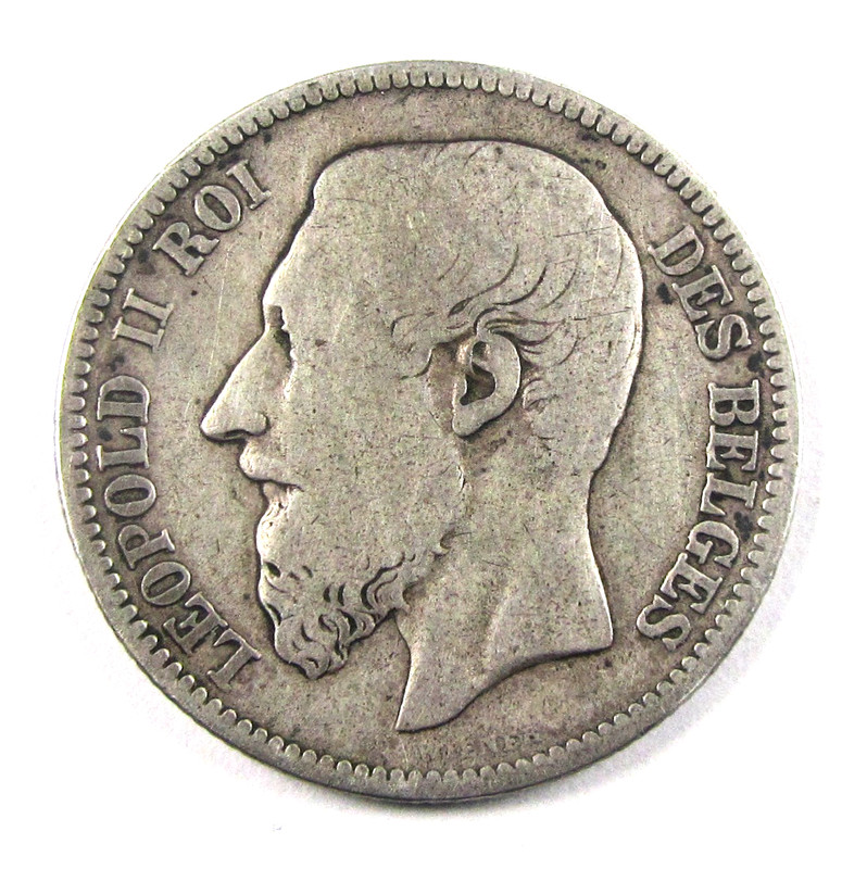 Belgium - 2 Francs 1867 - Leopold II, French text, Silver Vg-F