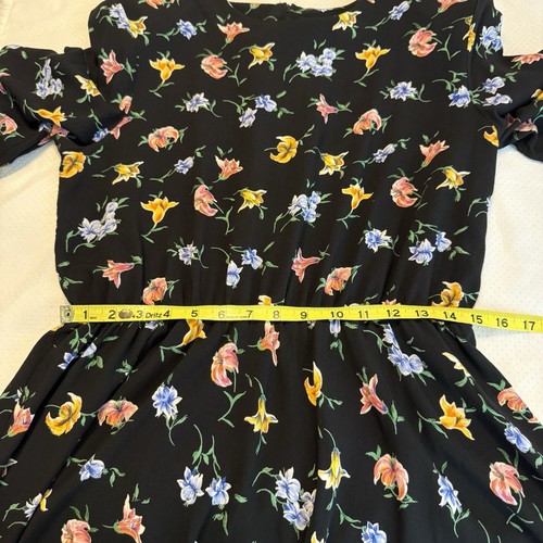 Vintage 80s Bedford Fair Belted Floral Midi Dress Women’s Size 16P Black Multi - Bild 14 von 17