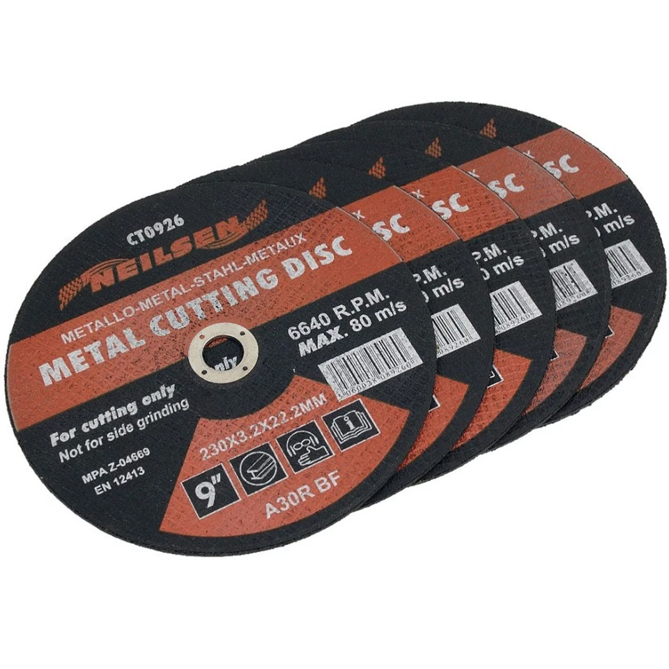 NEILSEN 9" 230MM FLAT METAL STEEL CUTTING DISCS FOR ANGLE GRINDER CUTTER GRINDING BLADE