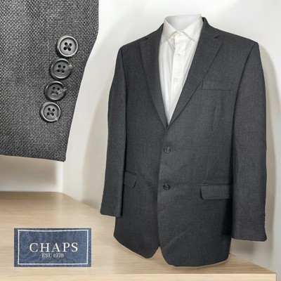 Chaps Blazer Jacket Mens 44L Dark Gray Solid Rayon Polyester Two Buttons