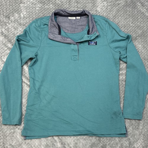 LL Bean Soft Cotton Rugby Women’s M 1/4 Button Henley Pullover Aqua Teal 501541 - Picture 1 of 7