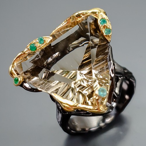Vintage 37 ct Natur Citrin Ring 925 Sterling Silber Größe 7,5 /R413620