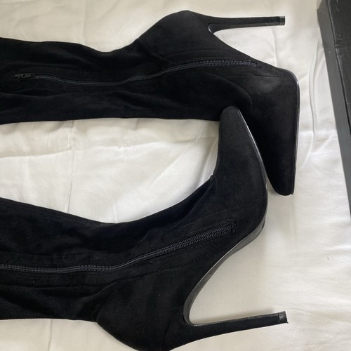 Liliana Thigh High Stretchy Spandex Fitted 4.5" Stiletto Black 30" Size 8.5 - Picture 2 of 8