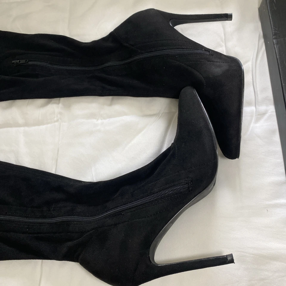 Liliana Thigh High Stretchy Spandex Fitted  4.5" Stiletto Black 30" Size 8.5 - Image 2 of 4