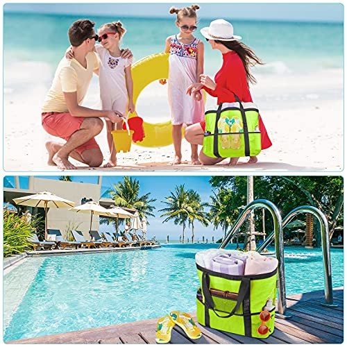 Large Beach Bag Pool Bags, Mesh Beach Tote for Toys, Towel, flip Light Green - Picture 4 of 6
