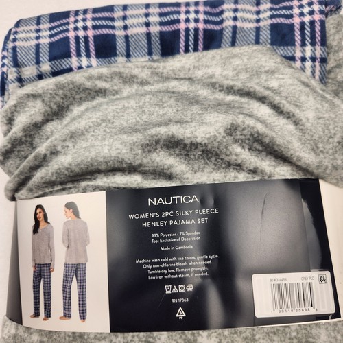 Neu mit Etikett Nautica 2 Teile Damen Nachtwäsche Set Seidenfleece Gr. M GRAU KARIERT - Bild 3 von 3