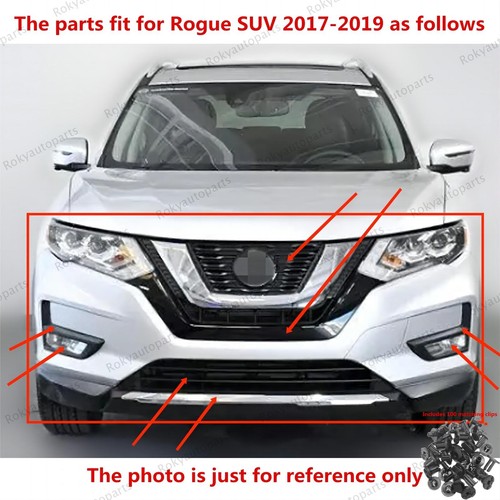 14PC For Rogue 2017-9 Grille/Grill Trim/Radiator Bracket/Fog Lamp/Bumper Molding - Picture 3 of 6