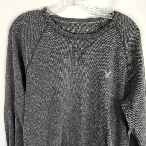American Eagle Herren Y2K grau Thermo Langarm Rundhals Waffel Strick Shirt - Bild 6 von 13