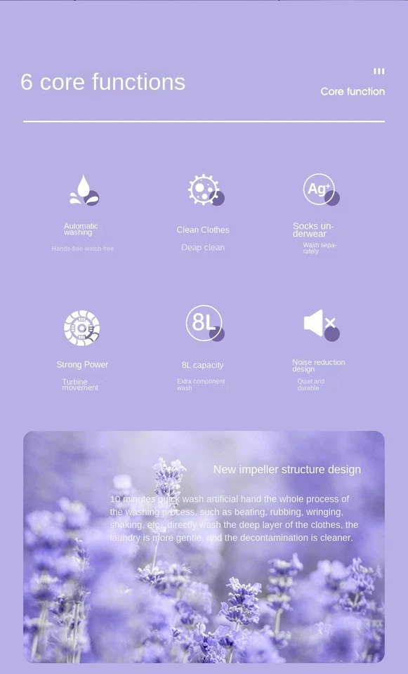 8L Mini Portable Washing Machine Spin Dryer Socks Underwear Baby Clothes - Image 2 of 4