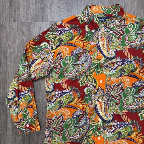 Polo Ralph Lauren Men’s M Floral Paisley Custom Fit Orange Red Long Sleeve Shirt - Picture 3 of 11