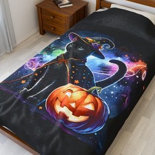 Black Cat Halloween Blanket - Halloween Tapestry - Spooky Season Decor