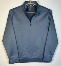 Hickey Freeman Men's Medium Blue Subtle Stripe Stretch Fleece 1/4 Zip Pullover