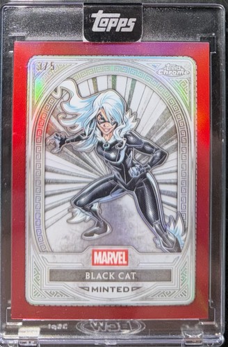2025 Topps Marvel Mint Black Cat Encased Red Refractor /5 Silver - Bild 1 von 2