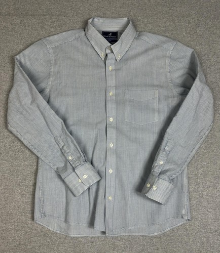 Wool & Prince Hemd Herren Large Blau Streifen Slim Fit Kammgarn Wolle Button Down - Bild 2 von 12