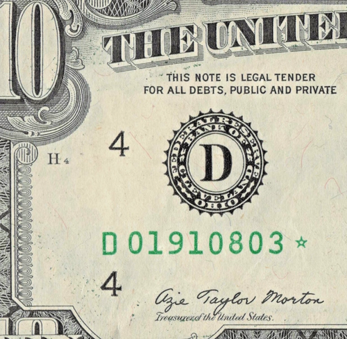 1977A $10 Star Note Cleveland Star Note 2.48 Million Run D01910803* Green Seal - Picture 3 of 12