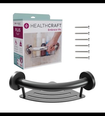 HEALTHCRAFT Plus 2-in-1 Corner Shelf/Grab Bar (9.5 Inch) | ADA Compliant -READ